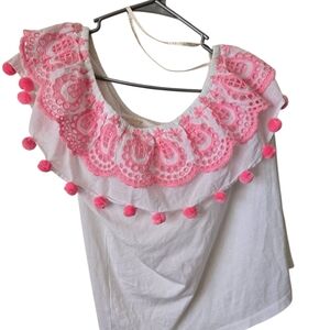 Lilly Pulitzer White and Pink Ruffled Sleeveless Blouse